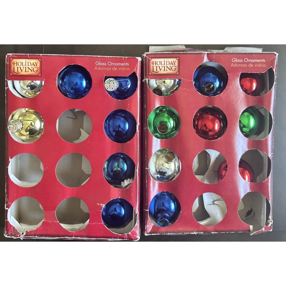 Holiday Living Glass Ornament Set of 16 Blue Silver Red Gold Ornaments Read